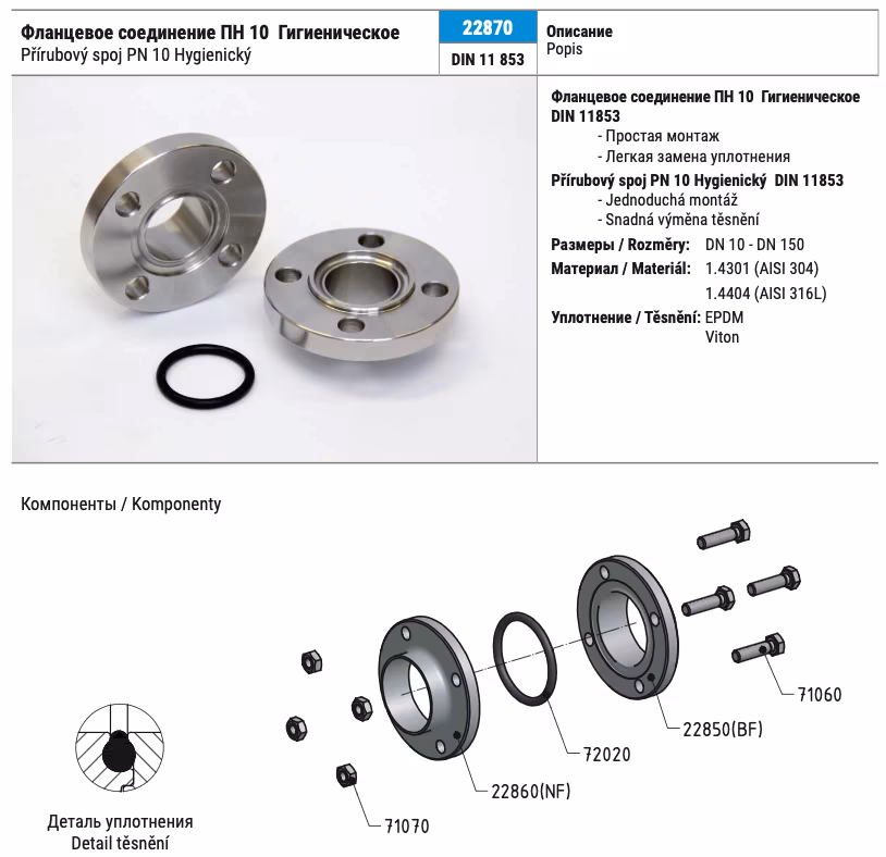 22870 – Hygiene-Flanschverbindung PN 10 – DIN 11853